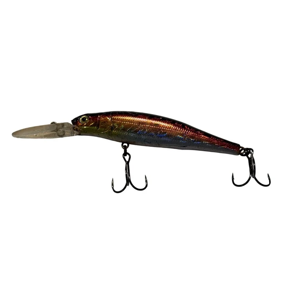 Deep Diving Minnow Fishing Lure Iridescent Gold Red Silver 4 Inch Hard Bait